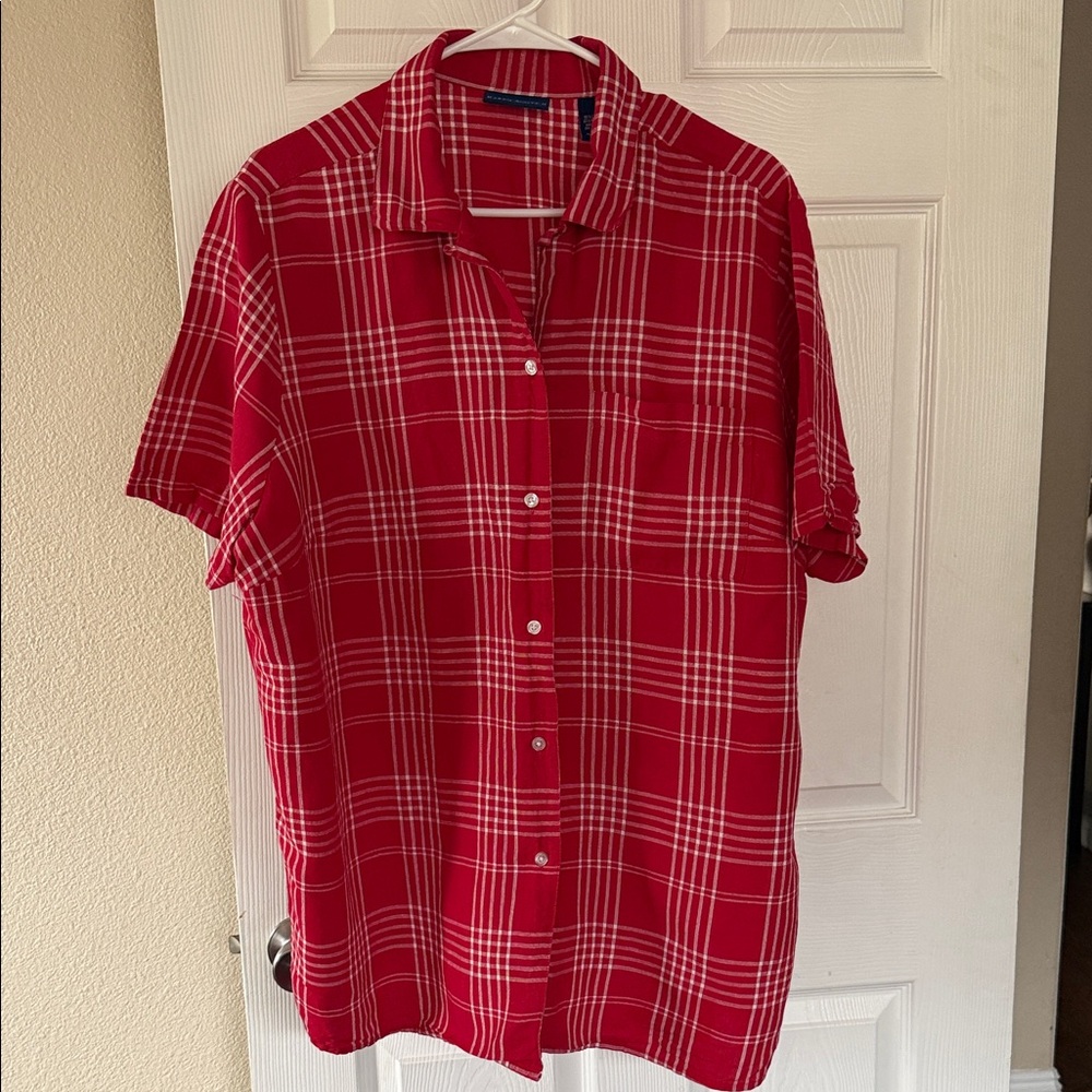Karen Scott Red and White Plaid Men's Shirt